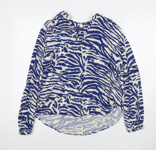 Marks and Spencer Womens Blue Animal Print Polyester Basic Blouse Size 10 Round Neck - Tiger Print