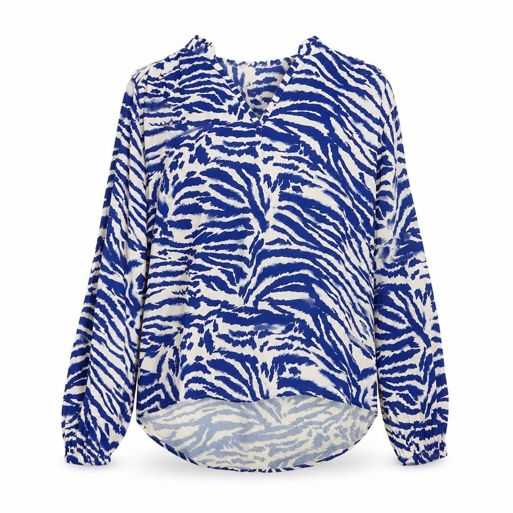 Marks & Spencer Womens Blue Animal Print Polyester Basic Blouse Size 10 Round Neck - Tiger Print