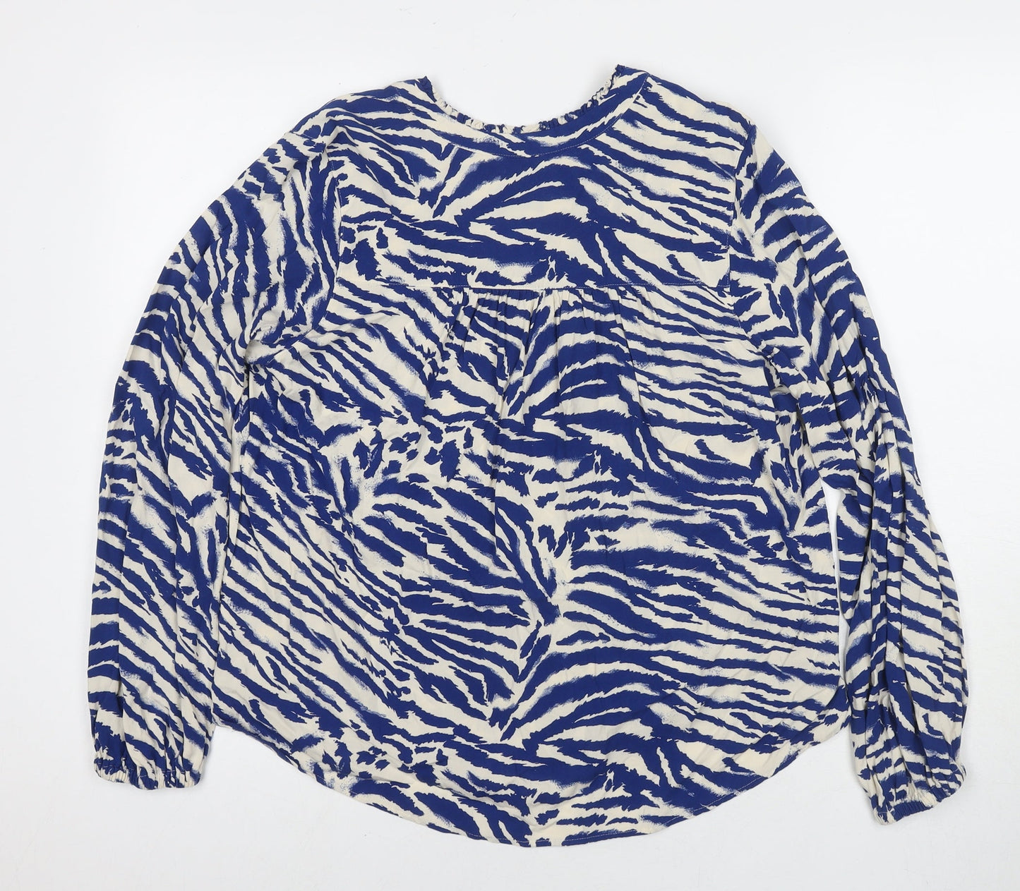 Marks and Spencer Womens Blue Animal Print Polyester Basic Blouse Size 10 Round Neck - Tiger Print