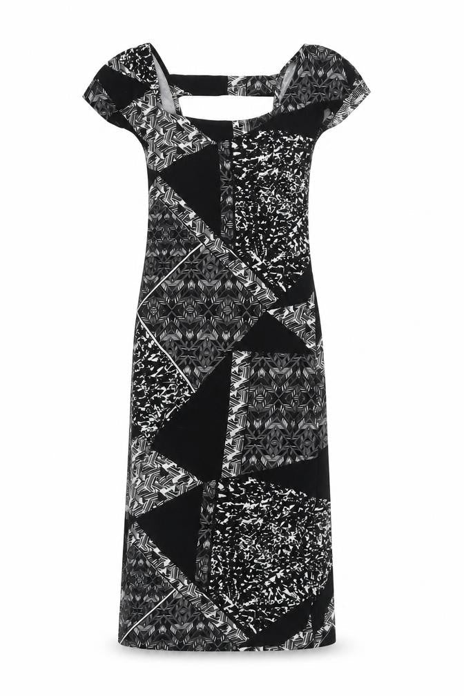 Miss Selfridge Womens Black Geometric Viscose A-Line Size 8 Square Neck Pullover
