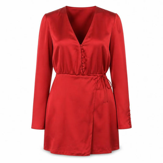 Zara Womens Red Polyester Wrap Dress Size M V-Neck Button
