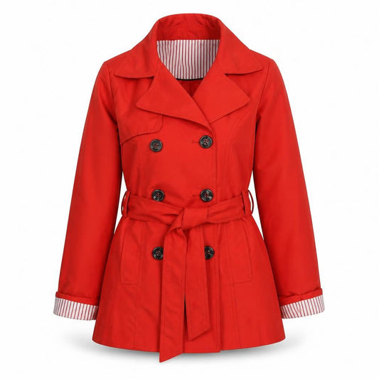 Front view of Atmosphere women’s red pea coat coat, size UK 12, button