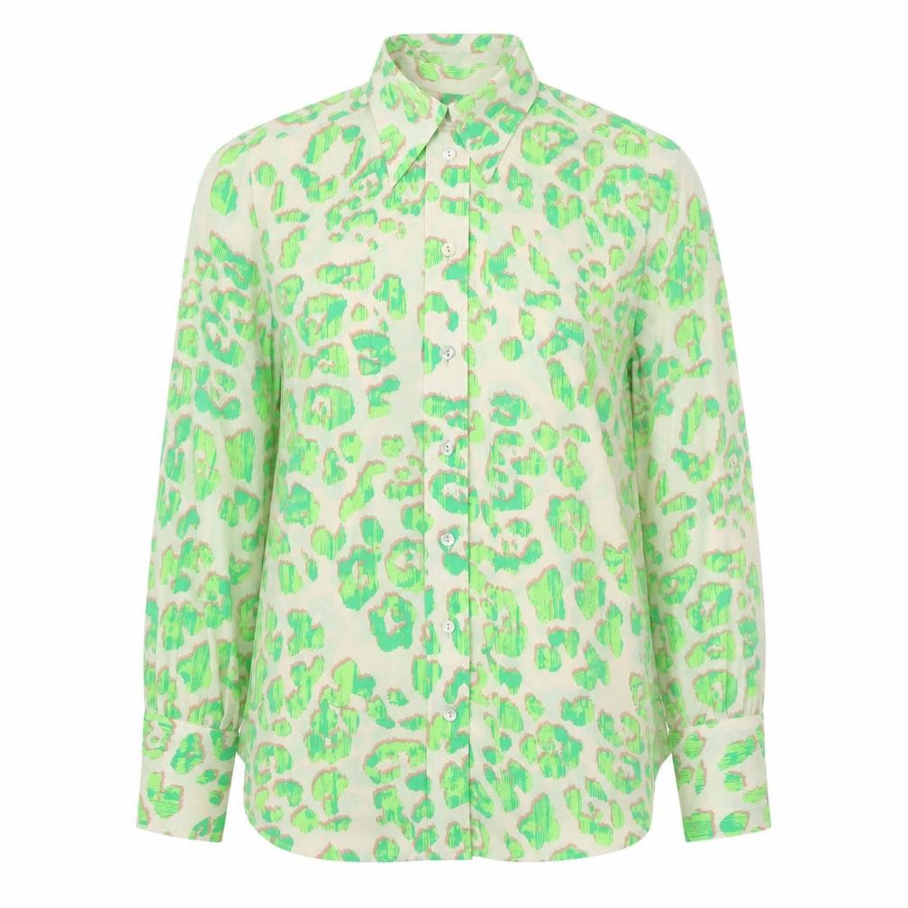 Marks & Spencer Womens Green Animal Print Polyester Basic Button-Up Size 10 Collared - Leopard Print