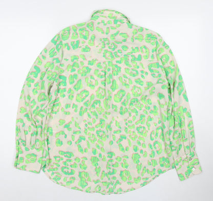 Marks & Spencer Womens Green Animal Print Polyester Basic Button-Up Size 10 Collared - Leopard Print