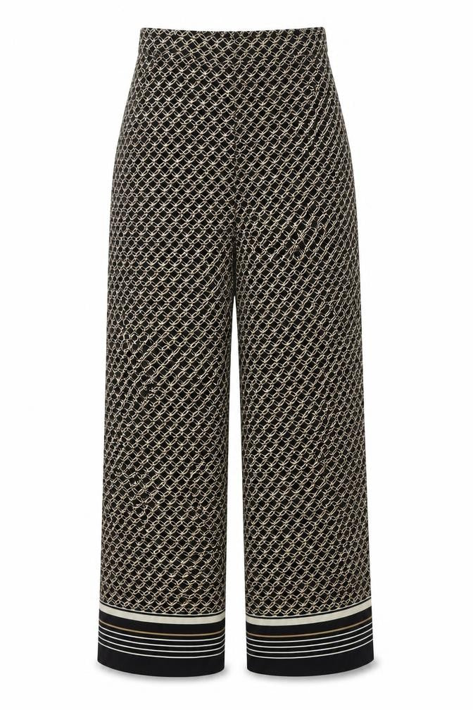H&M Womens Black Geometric Polyester Trousers Size 8 L29 in Regular