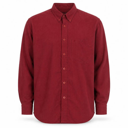 Zacheus Mens Red Polyamide Button-Up Size L Collared Button