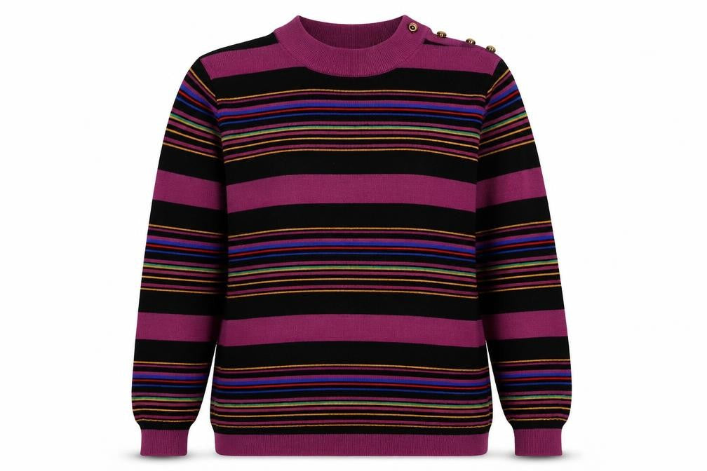 LUCIA Womens Purple V-Neck Striped Polyester Pullover Jumper Size 14