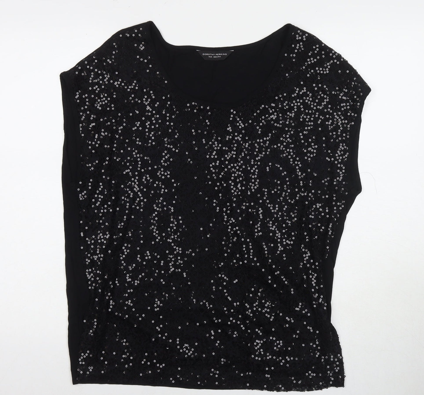 Dorothy Perkins Womens Black Nylon Basic Tank Size 14 Round Neck - Sequin Detail
