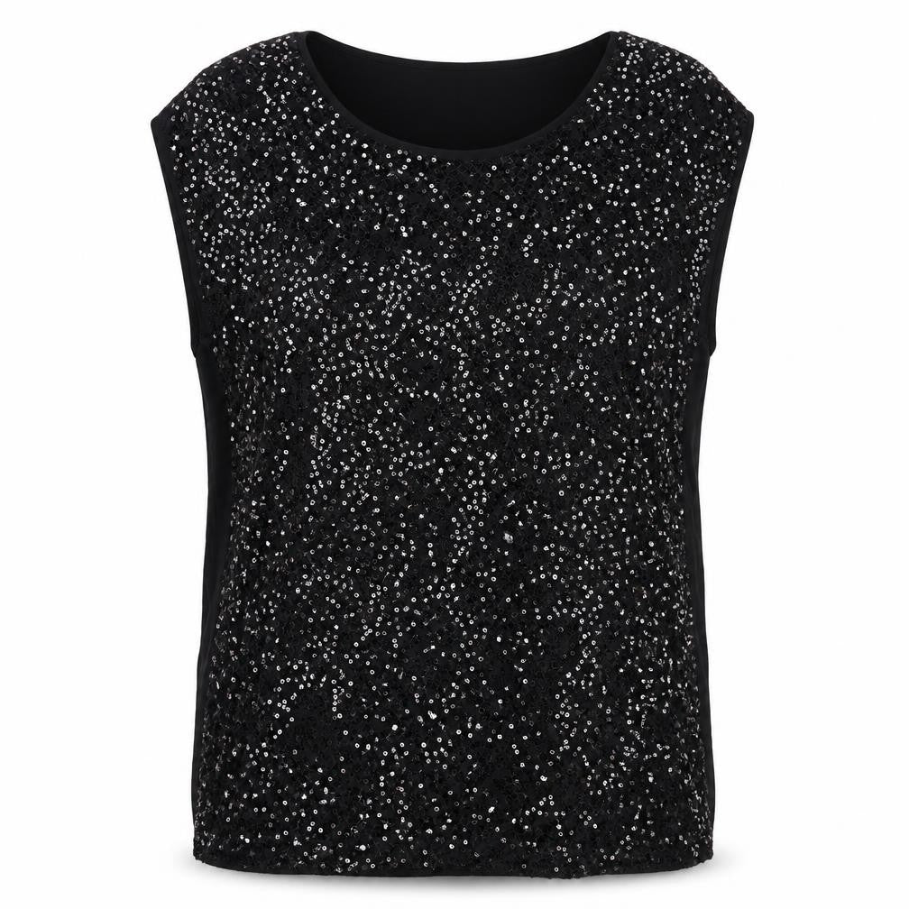 Dorothy Perkins Womens Black Nylon Basic Tank Size 14 Round Neck - Sequin Detail