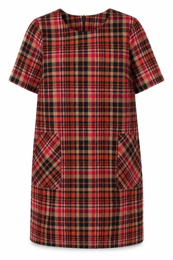 NEXT Womens Multicoloured Check Viscose A-Line Size 14 Round Neck Zip
