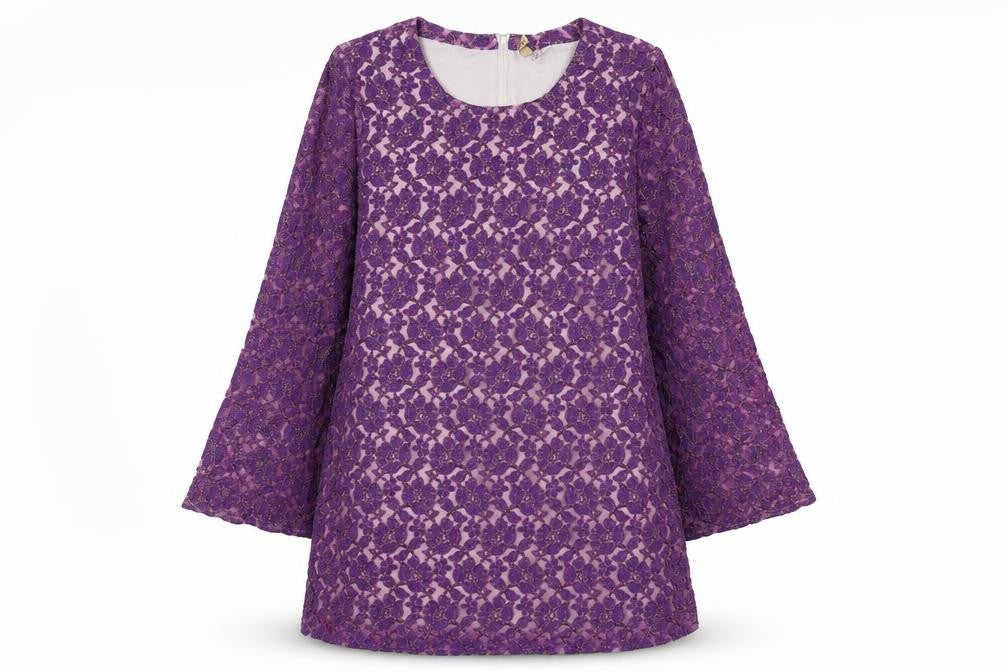 Divided by H&M Womens Purple Floral Polyester Tunic Blouse Size 14 Round Neck - Glitter Detail