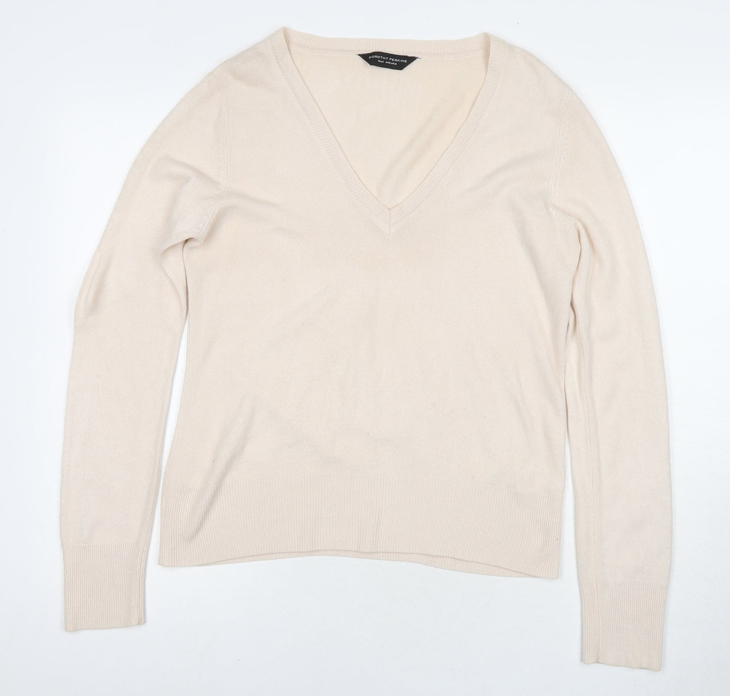 Dorothy Perkins Womens Beige V-Neck Acrylic Pullover Jumper Size 16