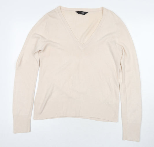 Dorothy Perkins Womens Beige V-Neck Acrylic Pullover Jumper Size 16
