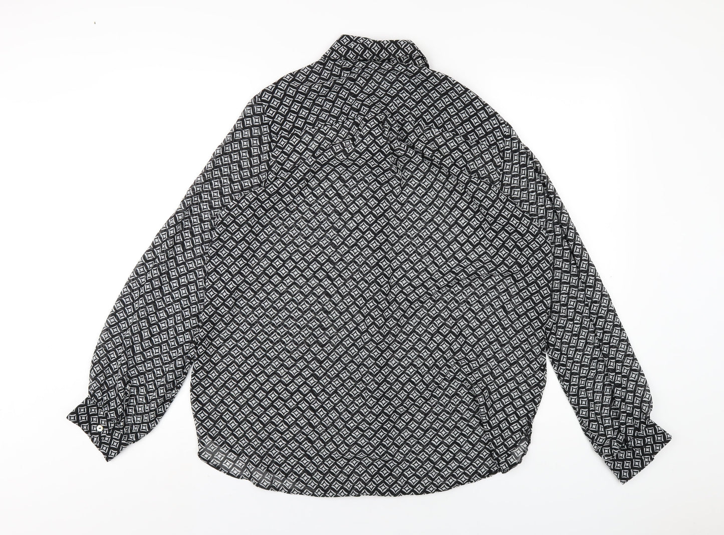 Wallis Womens Black Geometric Polyester Basic Button-Up Size 14 Collared