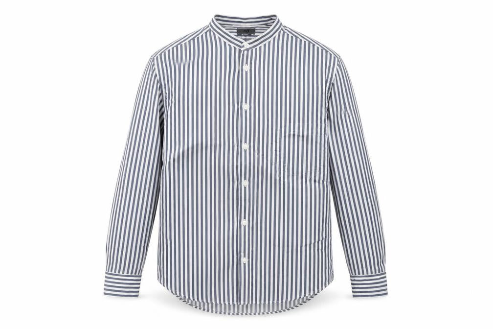 H&M Mens Blue Striped Viscose Button-Up Size M Round Neck Button