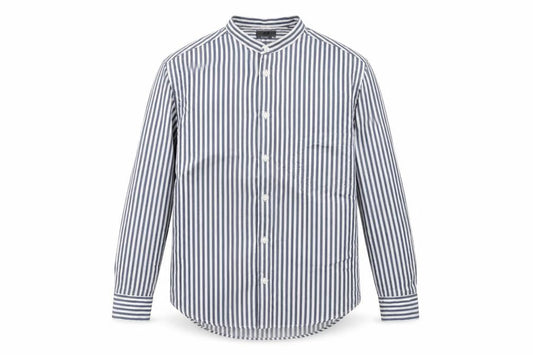 H&M Mens Blue Striped Viscose Button-Up Size M Round Neck Button