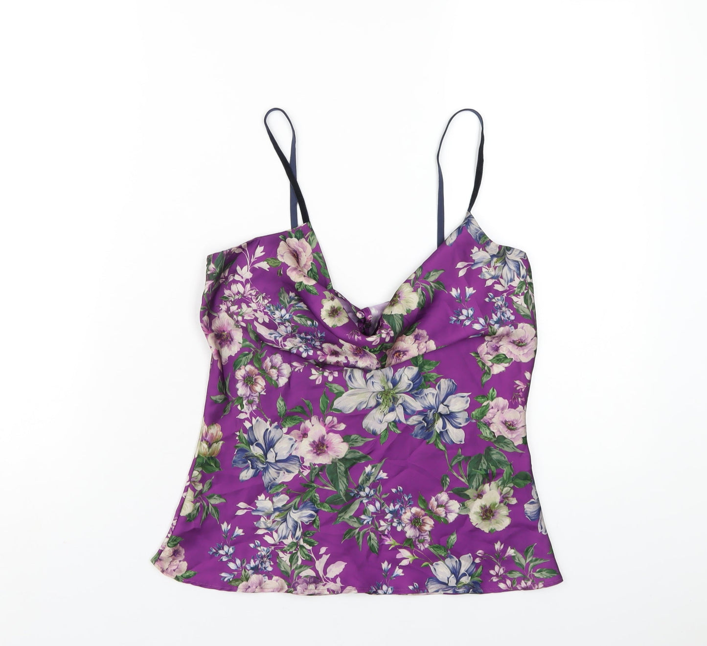 Zara Womens Purple Floral Polyester Camisole T-Shirt Size XS Cowl Neck