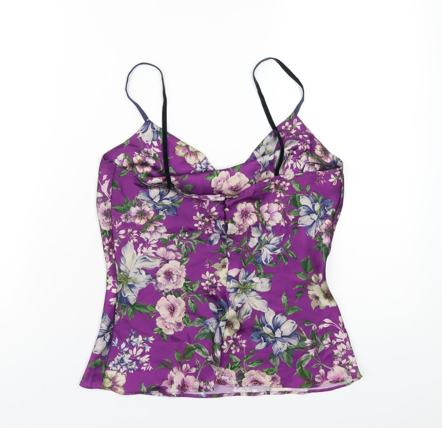 Zara Womens Purple Floral Polyester Camisole T-Shirt Size XS Cowl Neck