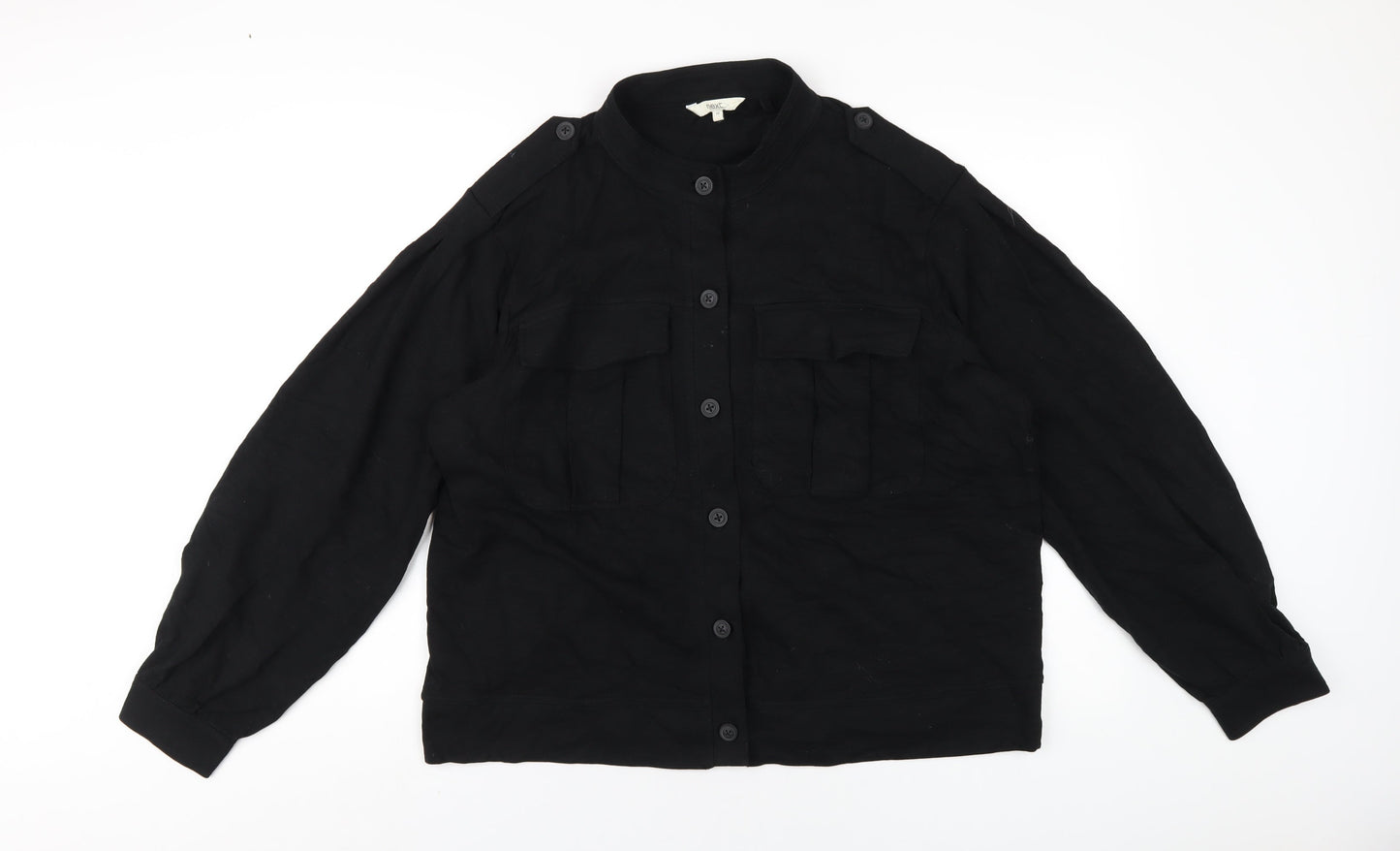 NEXT Womens Black Cotton Basic Button-Up Size 18 Round Neck