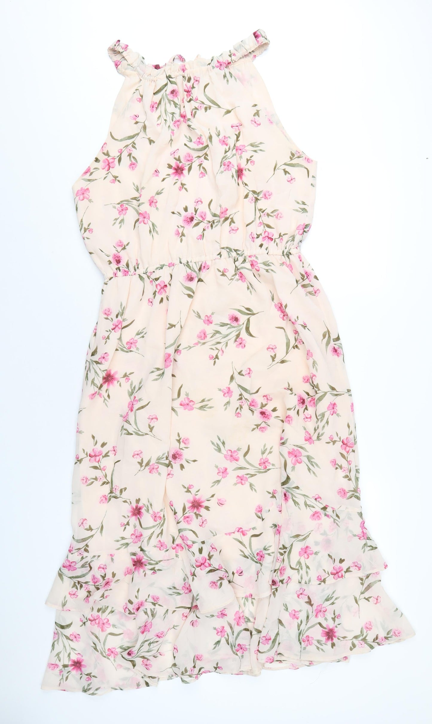 Simply Be Womens Pink Floral Polyester A-Line Size 16 Round Neck Tie