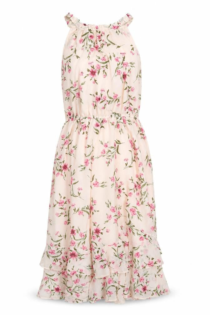 Simply Be Womens Pink Floral Polyester A-Line Size 16 Round Neck Tie