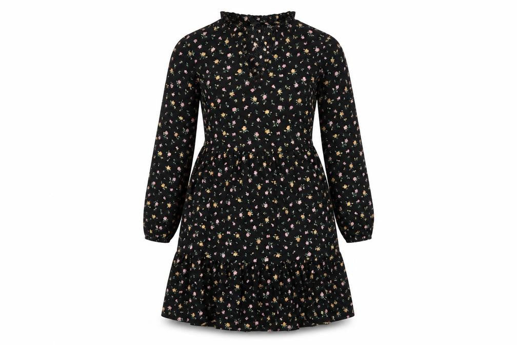 New Look Womens Black Floral Polyester A-Line Size 8 V-Neck Pullover