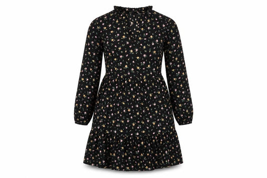 New Look Womens Black Floral Polyester A-Line Size 8 V-Neck Pullover