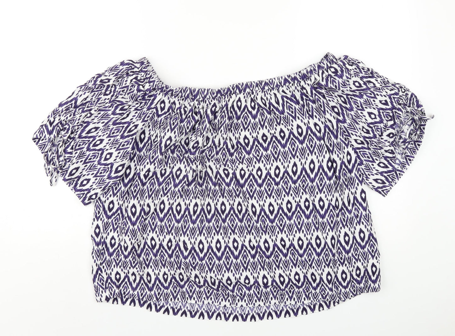 NEXT Womens Blue Geometric Viscose Basic T-Shirt Size 16 Off the Shoulder