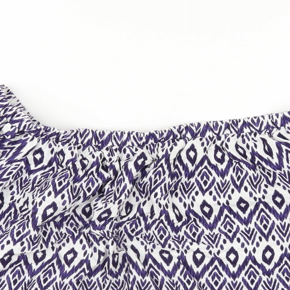 NEXT Womens Blue Geometric Viscose Basic T-Shirt Size 16 Off the Shoulder
