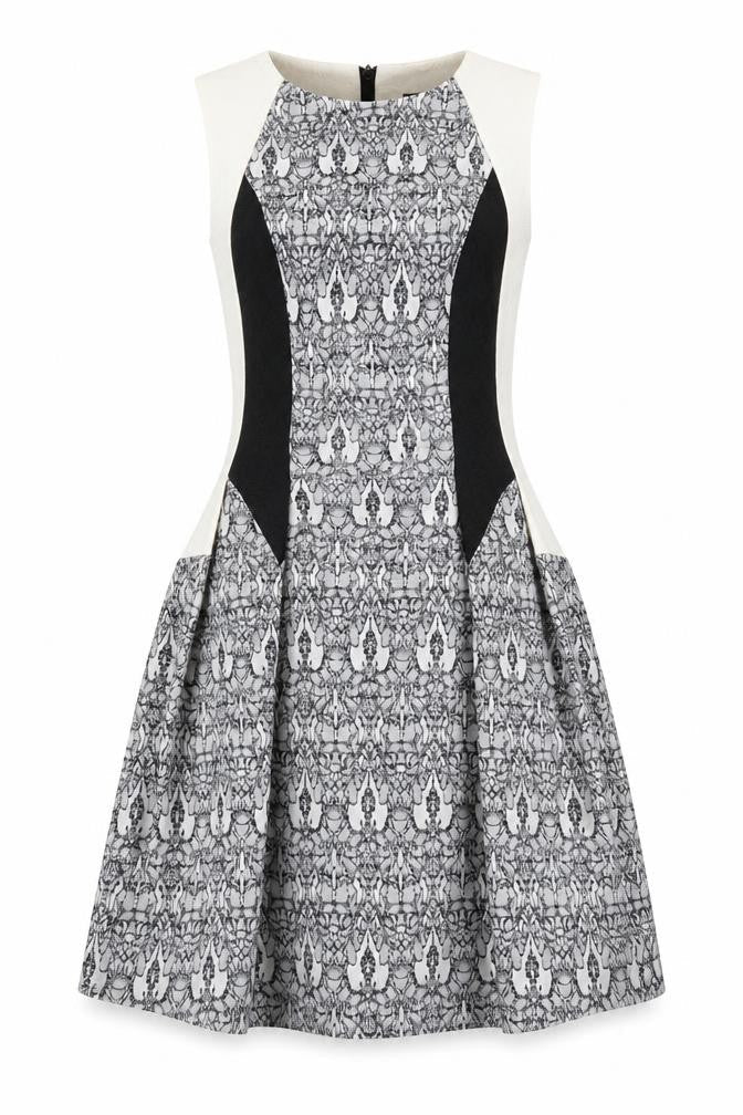 Definitions Womens Grey Geometric Polyester A-Line Size 10 Round Neck Zip
