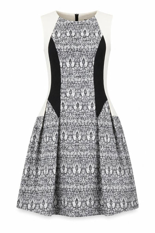 Definitions Womens Grey Geometric Polyester A-Line Size 10 Round Neck Zip