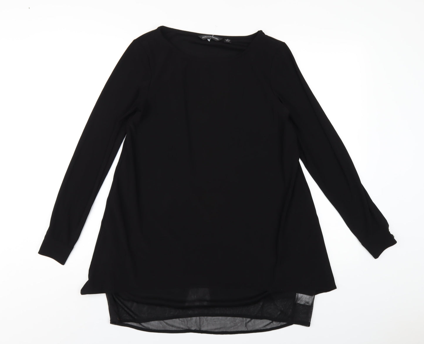 Nina Leonard Womens Black Polyester Basic T-Shirt Size S Round Neck