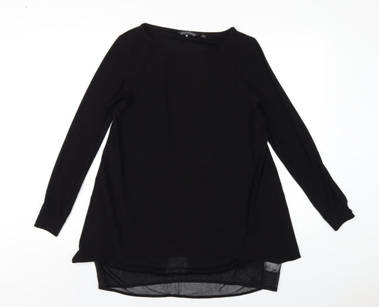 Nina Leonard Womens Black Polyester Basic T-Shirt Size S Round Neck