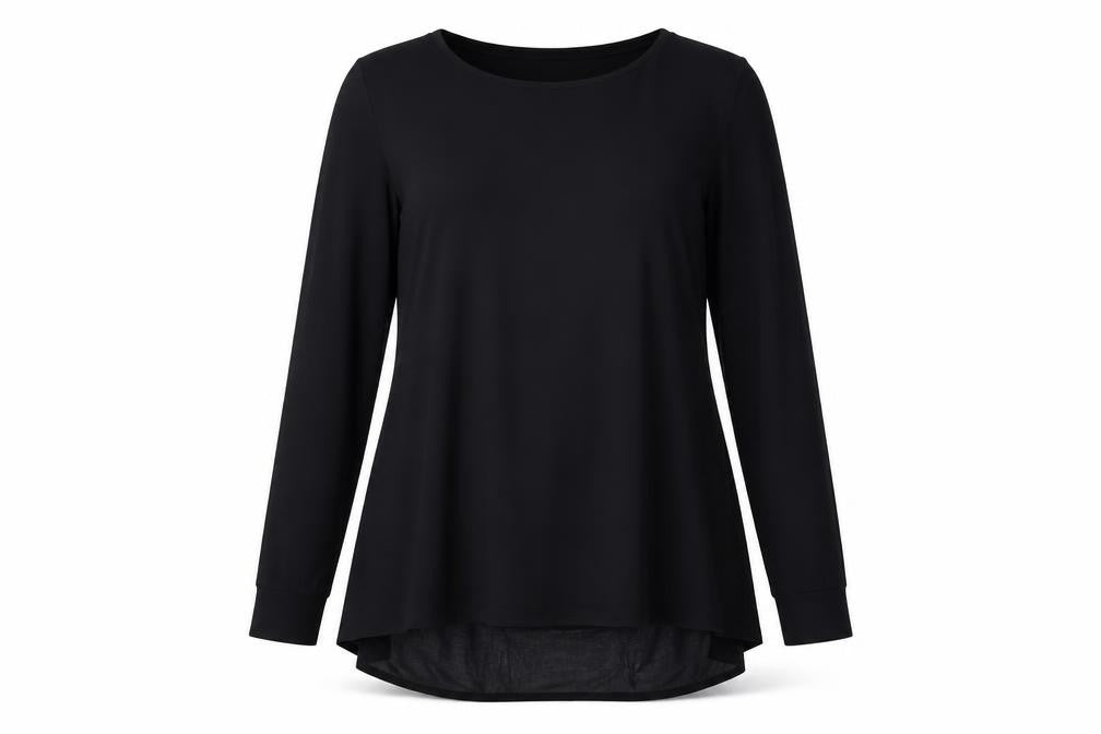 Nina Leonard Womens Black Polyester Basic T-Shirt Size S Round Neck