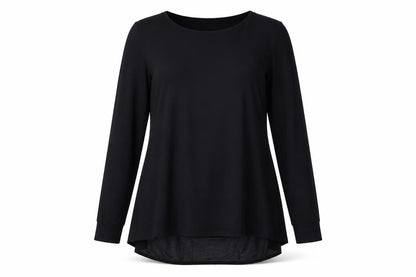 Nina Leonard Womens Black Polyester Basic T-Shirt Size S Round Neck
