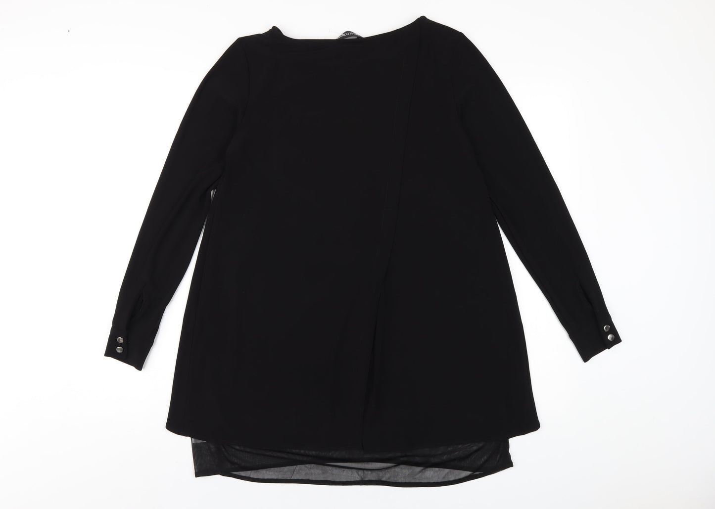 Nina Leonard Womens Black Polyester Basic T-Shirt Size S Round Neck