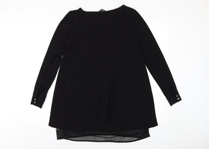 Nina Leonard Womens Black Polyester Basic T-Shirt Size S Round Neck