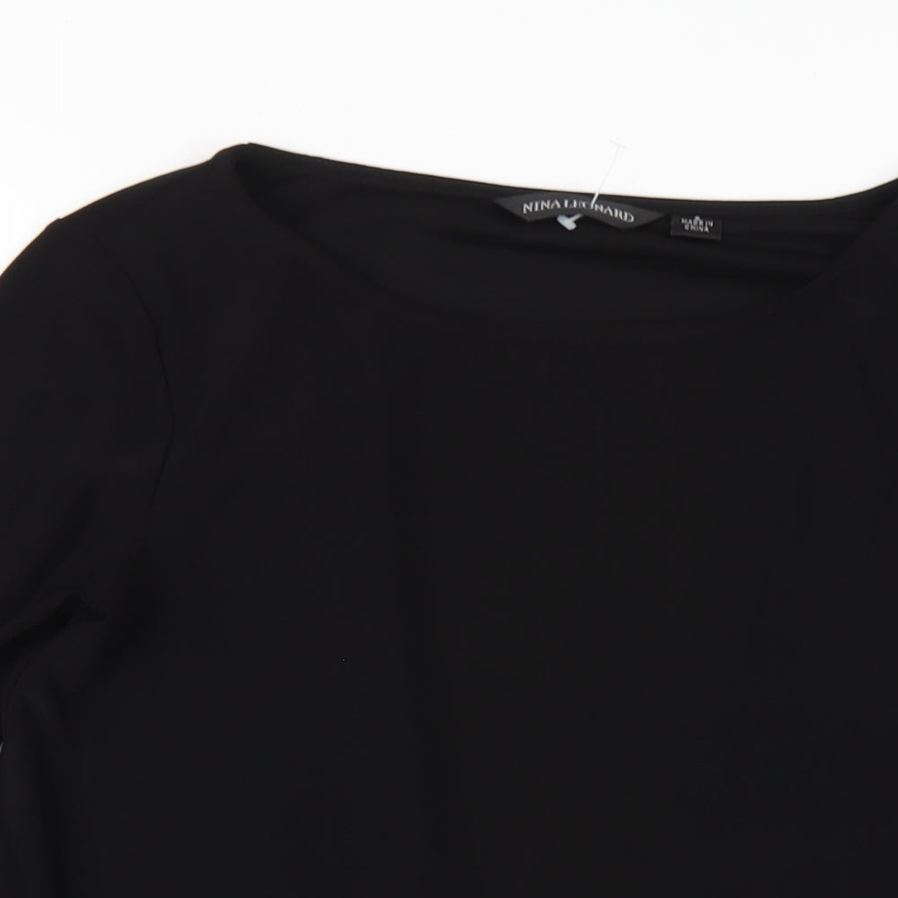 Nina Leonard Womens Black Polyester Basic T-Shirt Size S Round Neck