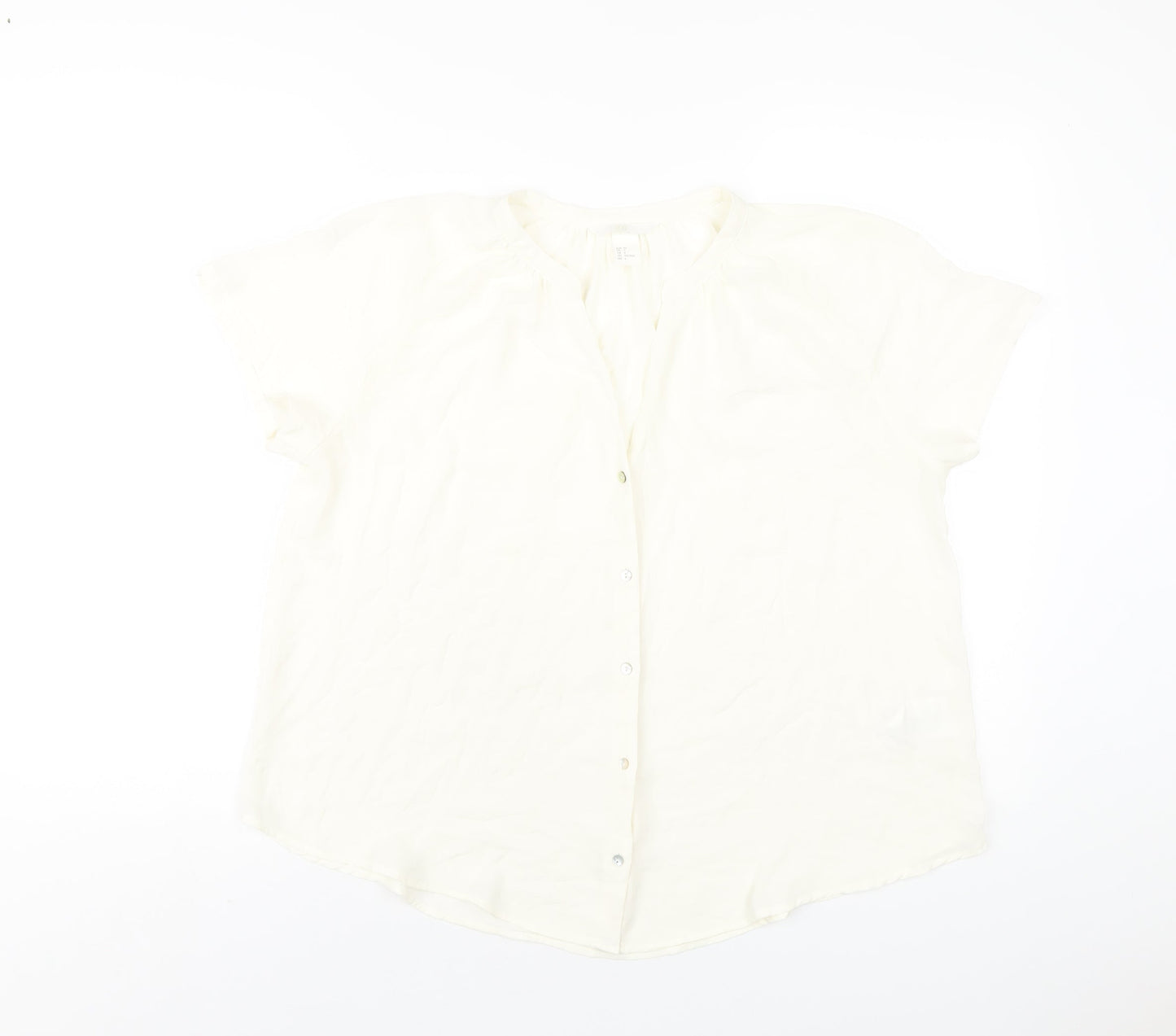 H&M Womens Ivory Polyester Basic Blouse Size 8 V-Neck