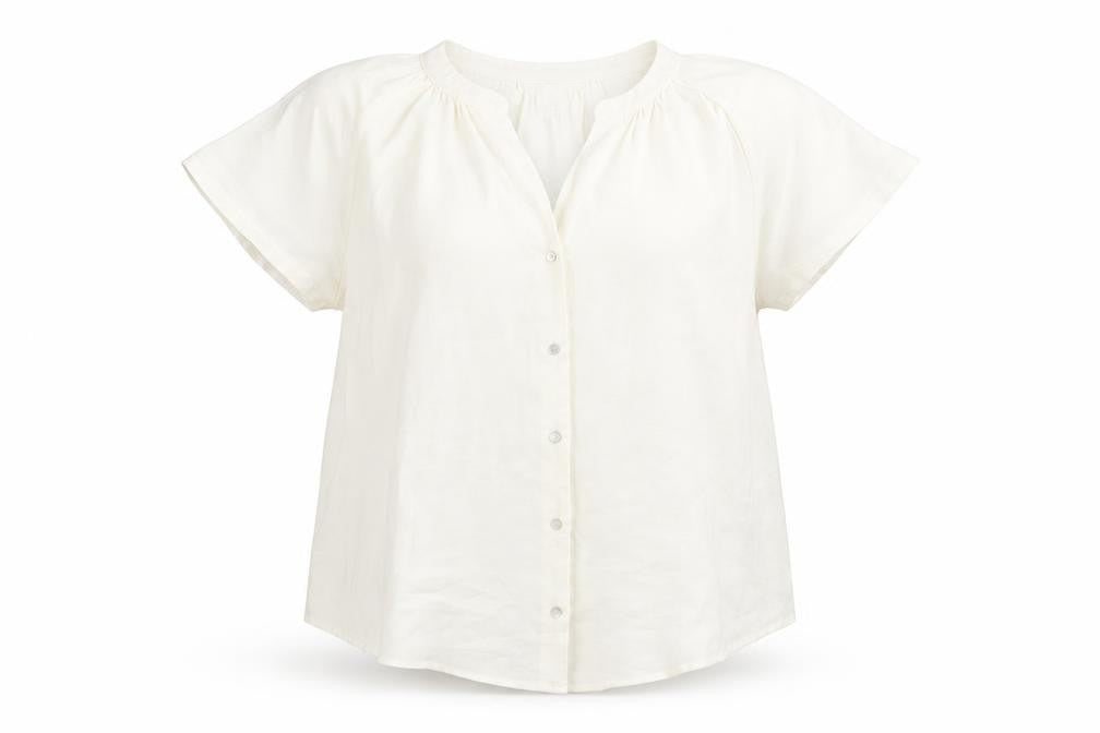 H&M Womens Ivory Polyester Basic Blouse Size 8 V-Neck