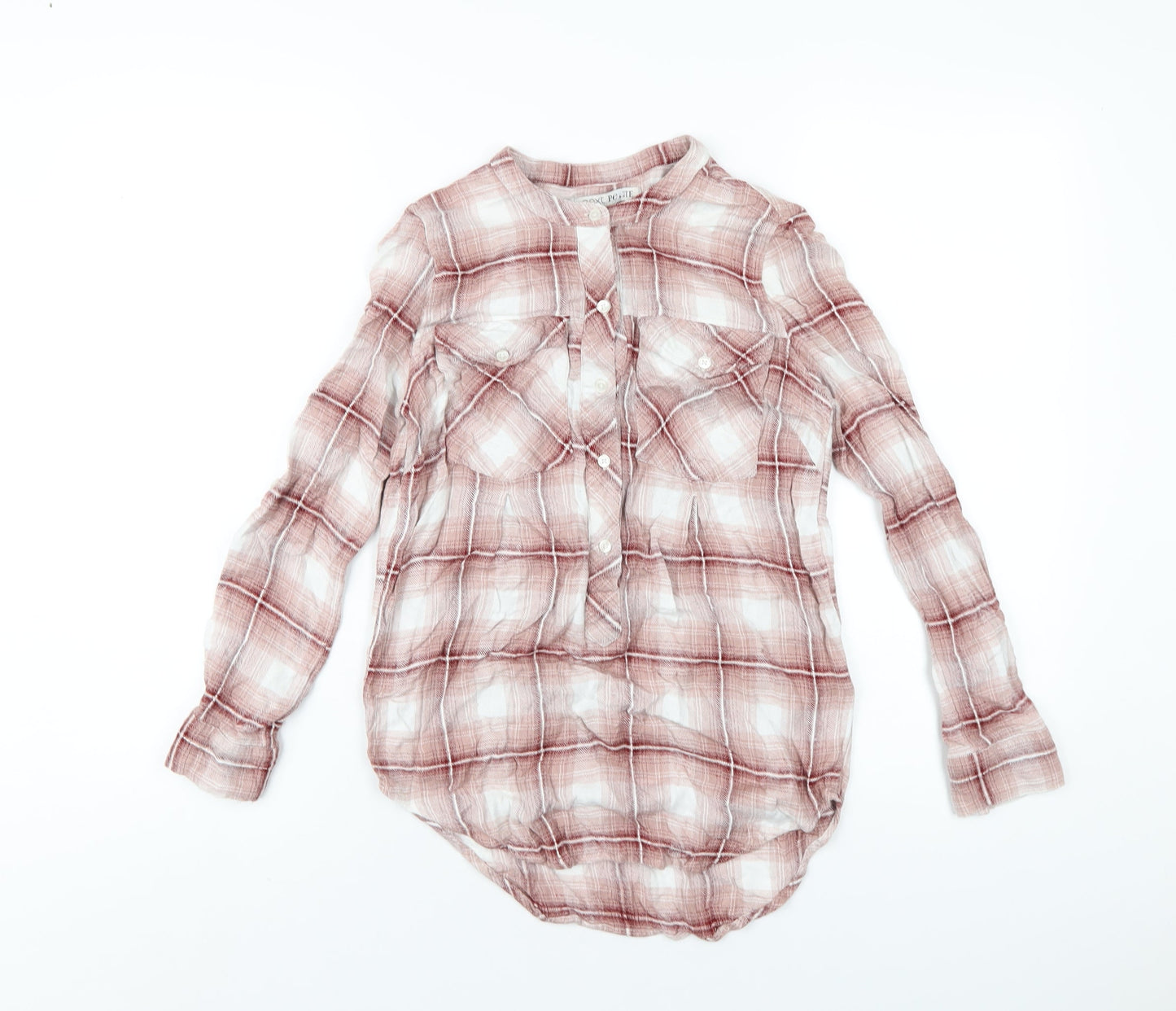 NEXT Womens Red Plaid Viscose Basic Button-Up Size 8 Round Neck