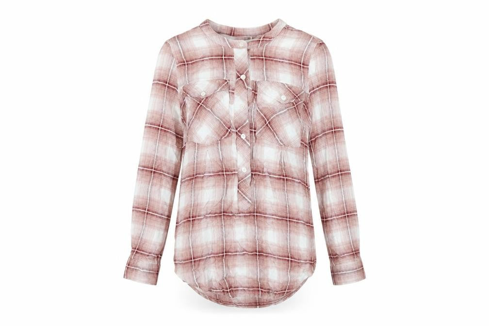 NEXT Womens Red Plaid Viscose Basic Button-Up Size 8 Round Neck