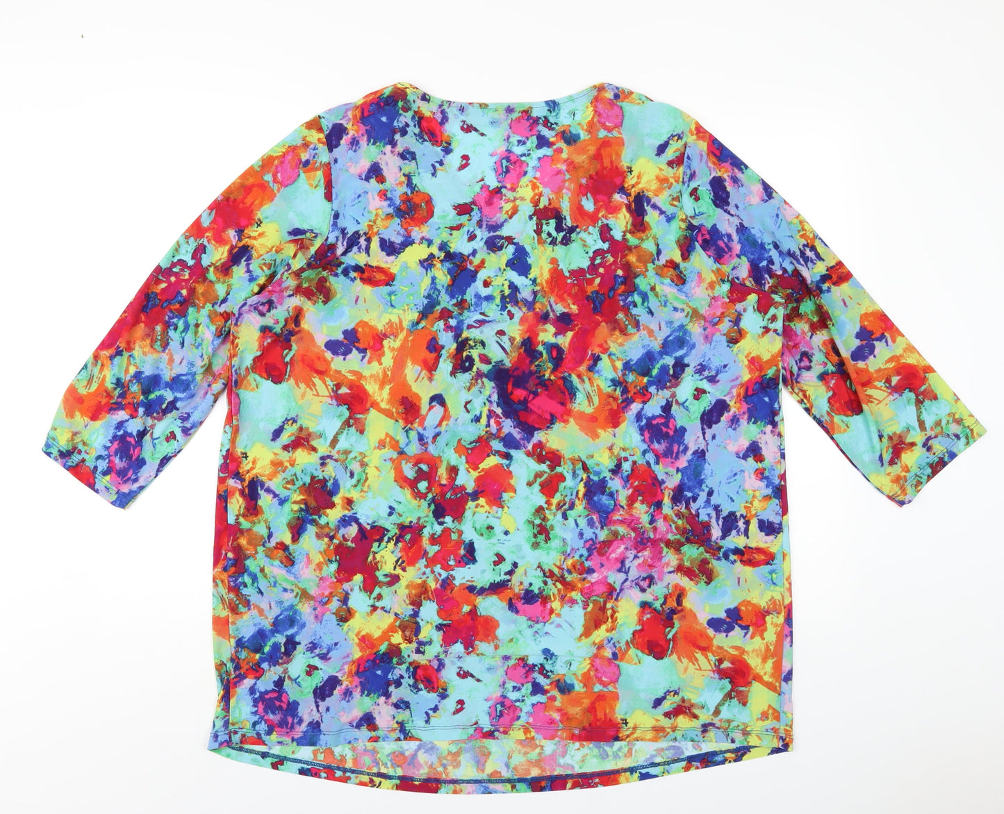 Nina Leonard Womens Multicoloured Polyester Basic T-Shirt Size 2XL V-Neck - Beaded Neckline