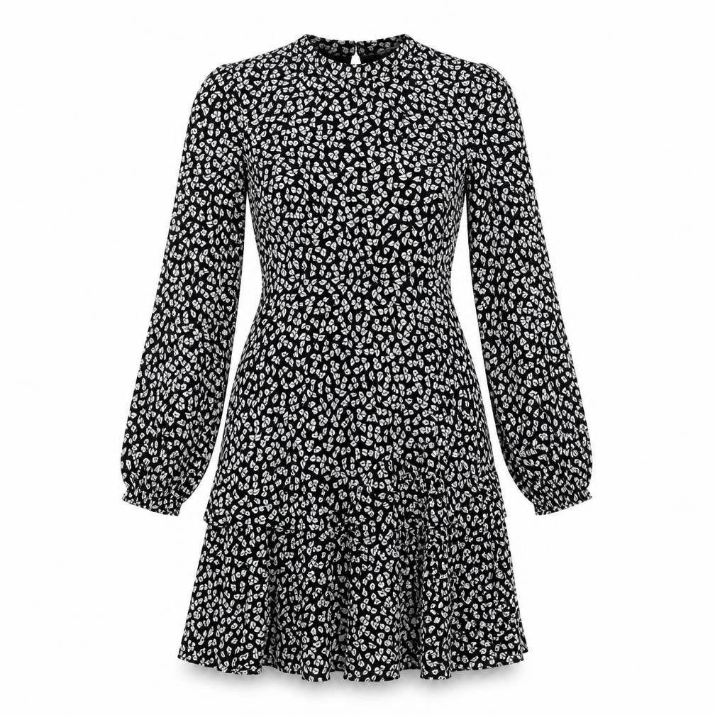 Warehouse Womens Black Geometric Polyester A-Line Size 10 Round Neck Zip