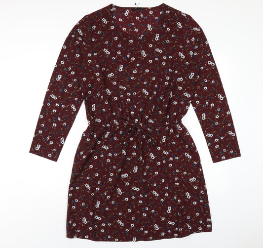 Only Womens Red Floral Polyester A-Line Size 12 Round Neck Pullover