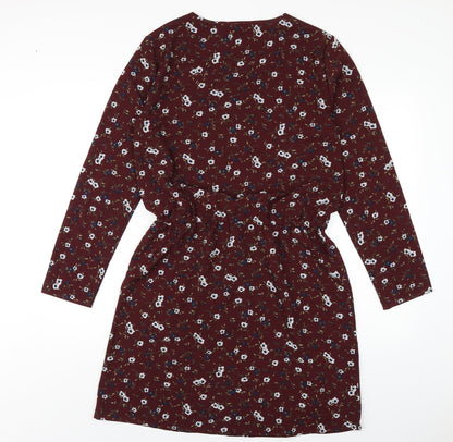 Back view of Only women’s red floral polyester a-line, size UK 12, round neck pullover