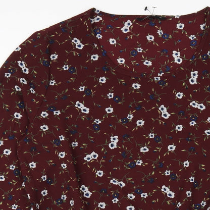 Close-up detail of Only women’s red floral polyester a-line, size UK 12, round neck pullover