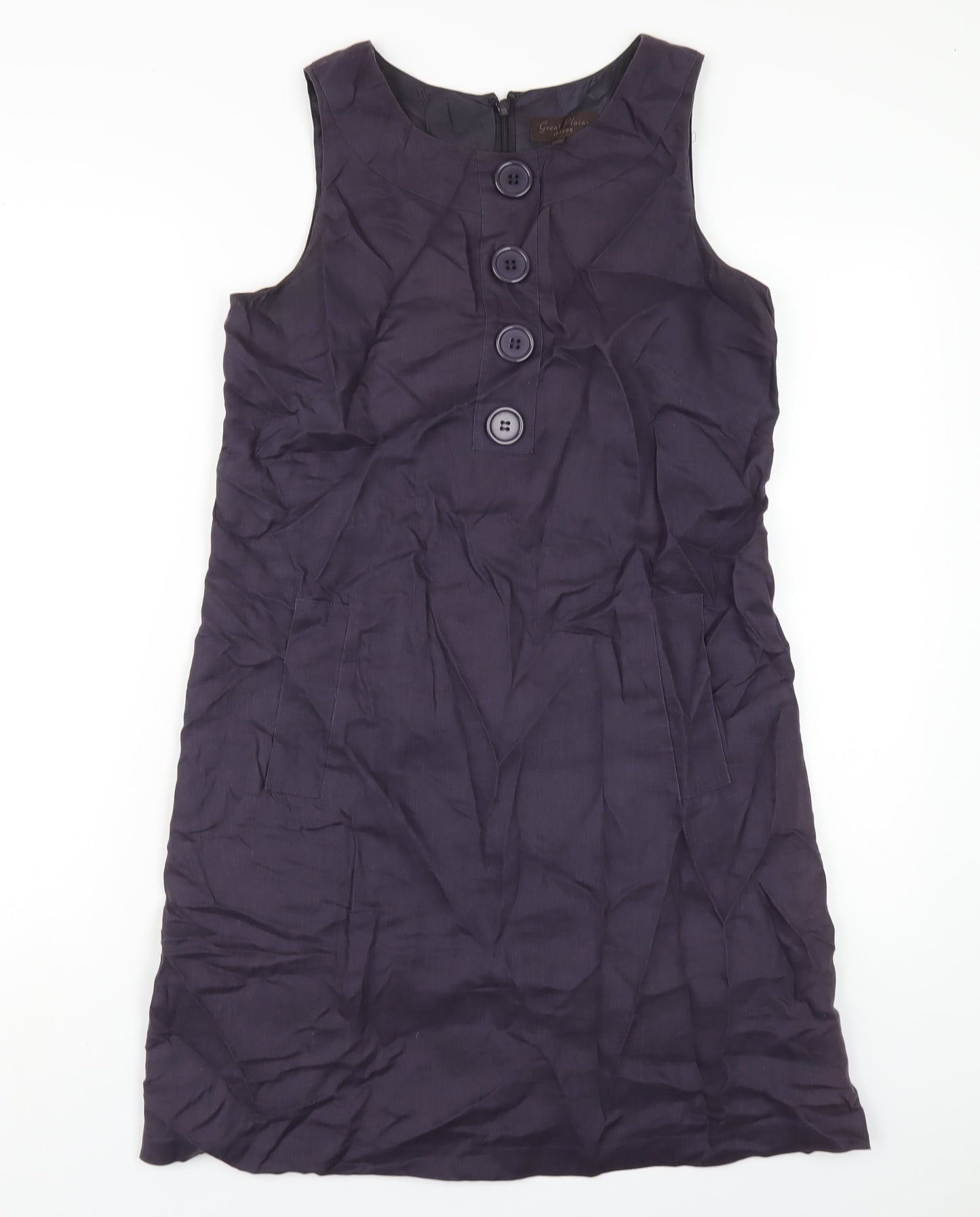 Great Plains Womens Purple Linen A-Line Size M Round Neck Zip