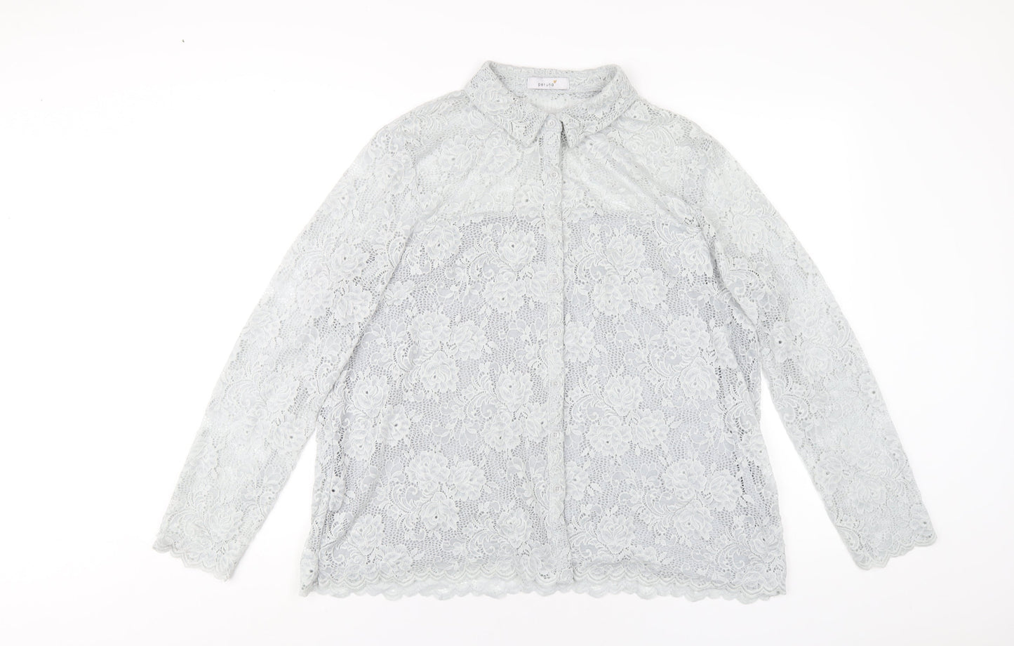 Per Una Womens Grey Polyamide Basic Button-Up Size 18 Collared