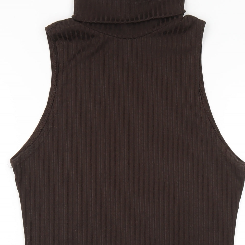 I SAW IT FIRST Womens Brown Polyester Bodycon Size 12 Roll Neck Pullover